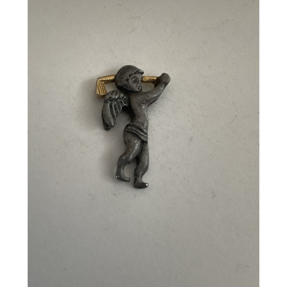 Religious Pin Angel w Gulf Club Vtg Christian Lapel Brooch Pinback